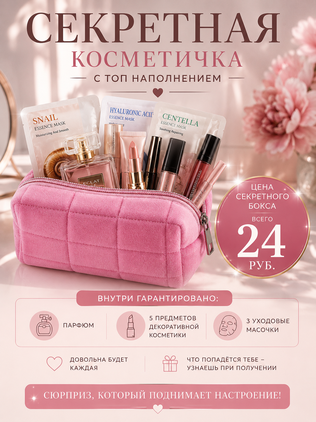Секретная косметичка с косметикой — бьюти-бокс сюрприз с парфюмом и уходом - изображение 1
